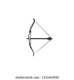 Abrar con el icono del doodle dibujado a mano con la flecha. El uso de tiro con arco, puntería y tiro con blanco, concepto de precisión. Ilustración vectorial para impresión, web, móvil e infografía sobre fondo blanco.