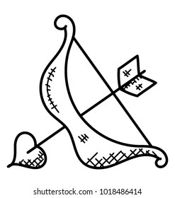 
Bow and arrow with a heart attached at the tip of the arrow, doodle vector
