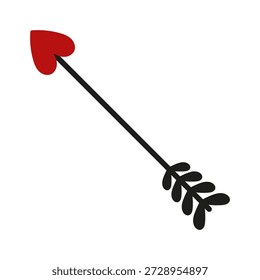 Flecha de arco con un icono de corazón. Silueta de color. Vista frontal y lateral. Vector simple ilustración gráfica plana. Objeto aislado sobre un fondo blanco.