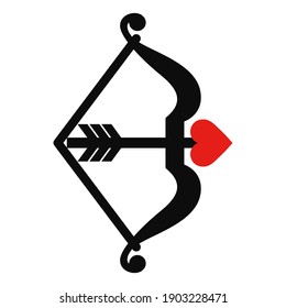 Bow and arrow with heart shape arrowhead symbol isolated on white background - Vector high quality flat style icon illustration 