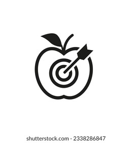 The bow arrow hits the center of the target in the form of an apple. Vector.
