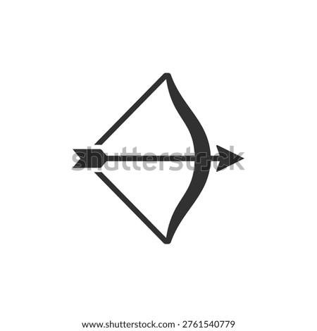 Bow and arrow icon. Archery weapon and hunting equipment concept. Monochrome black and white symbol