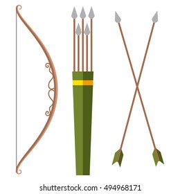Bow and arrow icon in cartoon style isolated on white background.