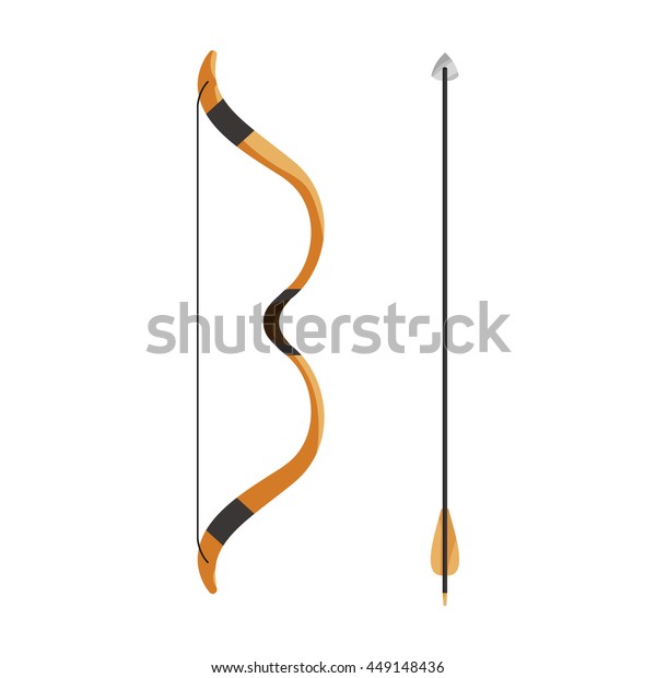 Bow and arrow icon.\
Cartoon bow and arrow vector isolated on white background. Archery\
or hunter tools