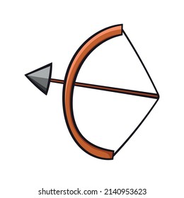 Icono de arco y flecha coloreado con la mano la ilustración del vector del doodle. Aislado sobre fondo blanco. Elemento para etiqueta, mercancía, embalaje, impresión, logotipo, libro, web, móvil, pegatina.