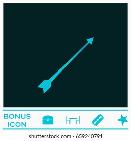 Bow arrow icon flat. Blue pictogram on dark background. Vector illustration symbol and bonus icons