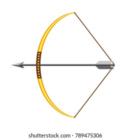 Bow and arrow icon in flat design. Vector illustration. Bow with arrow, isolated on white background