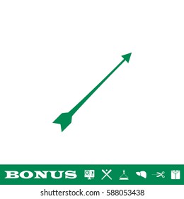 Bow arrow icon flat. Green pictogram on white background. Vector illustration symbol and bonus button
