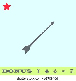 Bow arrow icon flat. Grey pictogram on blue background. Vector illustration symbol and bonus buttons medal, cow, earth, eye, calculator