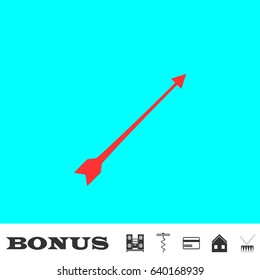 Bow arrow icon flat. Red pictogram on blue background. Vector illustration symbol and bonus buttons Music center, corkscrew, credit card, house, drum