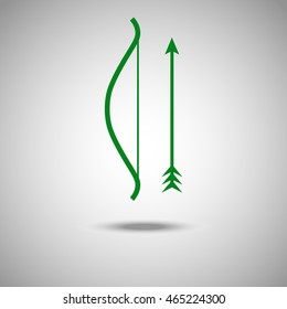 Bow and arrow icon. Flat style. Grey background. Vector illustration.