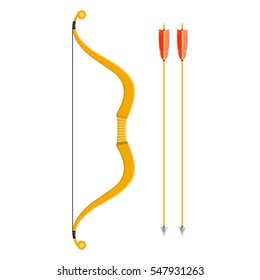 Bow and arrow icon in flat style isolated on white background. Vector illustration of hunting symbols.