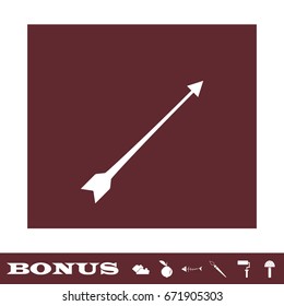 Bow arrow icon flat. White pictogram on brown background. Vector illustration symbol and bonus icons