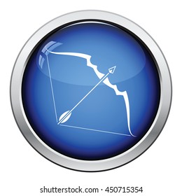 Bow and arrow icon. Glossy button design. Vector illustration.