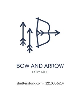 Bow and arrow icon. Bow and arrow linear symbol design from Fairy tale collection. Simple outline element vector illustration on white background.
