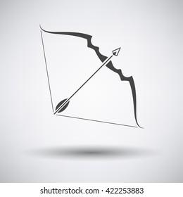 Bow and arrow icon on gray background with round shadow. Vector illustration.