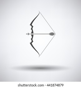 Bow with arrow icon on gray background, round shadow. Vector illustration.