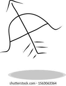 Bow and arrow icon on white background, flat design, hand drawing. Illustration of sport, contour of symbol black