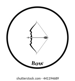 Bow with arrow icon. Thin circle design. Vector illustration.