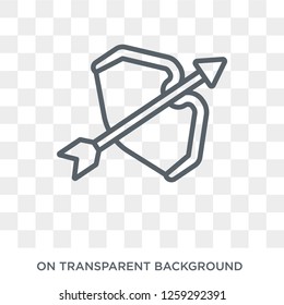 Bow and arrow icon. Trendy flat vector Bow and arrow icon on transparent background from Fairy Tale collection. High quality filled Bow and arrow symbol use for web and mobile