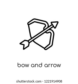 Bow and arrow icon. Trendy modern flat linear vector Bow and arrow icon on white background from thin line Fairy Tale collection, editable outline stroke vector illustration