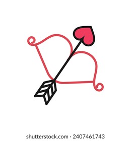Bow with arrow icon. Valentine weapon sign. Linear icons on white background