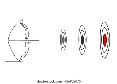 Bow with arrow icon. Valentine weapon sign. Linear icons on white background. line bow shoots at the target