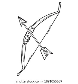 Bow and arrow icon. Vector cartoon hunting bow with arrows.