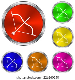 Bow and Arrow  icon - vector glossy colourful buttons