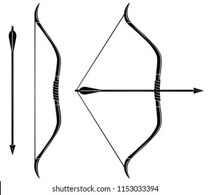 Bow and arrow icon vector illustration. Stretched bow.