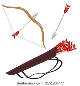 Bow and arrow icon vector illustration. Stretched bow.