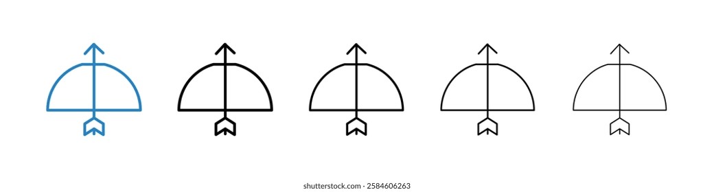 Bow arrow icons in five different stroke sizes