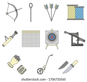 Bow and arrow icons isolated on white background. Set icons colorful. Vector Illustration