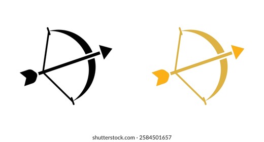 Bow arrow icons pack in black and colored version