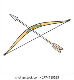 Bow and arrow illustration - icon or logo of a bow and an arrow in cartoon style on white background