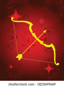 Bow and arrow illustration on red background