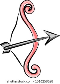 Bow und Pfeil, Illustration, Vektorgrafik auf weißem Hintergrund.