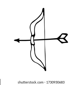 Bow and arrow isolated on white. Vector illustration in Doodle style.