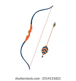 bow and arrow isolated on white background, camping gear vector illustration
