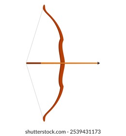 Arco e seta isolados no fundo branco. Ferramentas de tiro com arco ou caçador. Ilustração vetorial