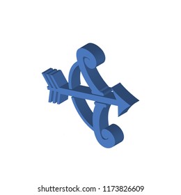 Bow and arrow isometric left top view 3D icon