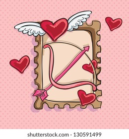 Bow and Arrow label, on pink background. Vector Illustration