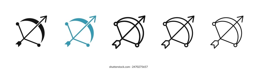 Bow arrow line icon set. archery bow and arrow vector icon for UI designs.