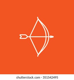 Icono de línea de arco y flecha para web, móvil e infografía. Icono blanco vector aislado en fondo rojo.
