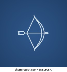 Bow and arrow line icon for web, mobile and infographics. Vector light blue icon isolated on blue background.