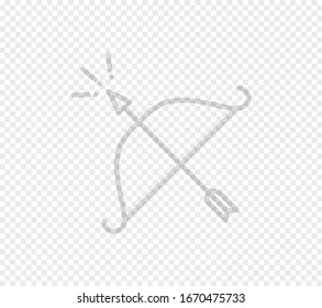 Bow y flecha en fondo transparente, ilustración vectorial
