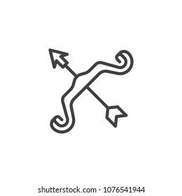 Bow and arrow outline icon. linear style sign for mobile concept and web design. Archery simple line vector icon. Symbol, logo illustration. Pixel perfect vector graphics
