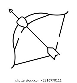 Bow and arrow outline icon symbolizing archery, marksmanship and target practice, minimalist black and white graphic for hunting, sports, focus, precision and aiming skills