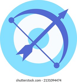 Bow and arrow over target aim icon vector. Archer weapon isolated on white background. Brand logo design