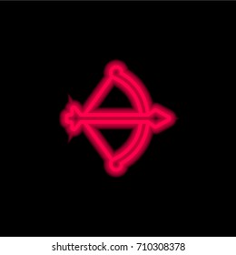 Bow and arrow red glowing neon ui ux icon. Glowing sign logo vector